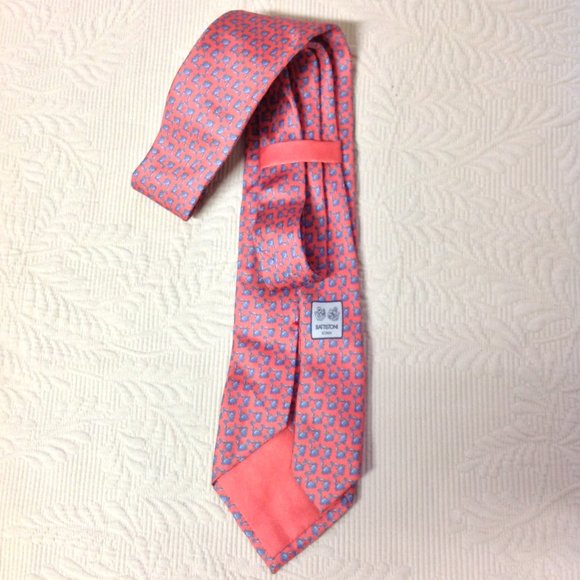 BATTISTONI ROMA Crab with Claws Nectk Tie Salmon Pink & Blue BAT 0833 - Picture 5 of 9